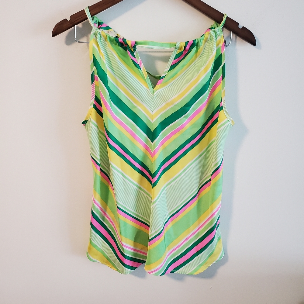 Britt Ryan 100% silk tie back tank top blouse colorful stripes preppy size small